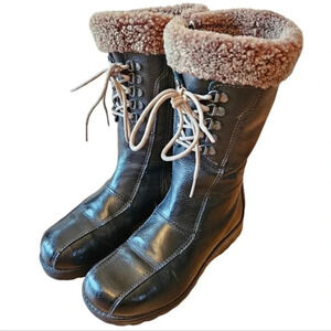 Saute Mouton Colombe Women's Leather Zipper Moto Biker Combat Boots Black Sz 36.